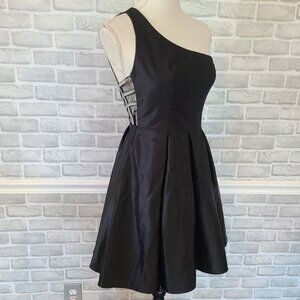 Vintage Blondie Nites Black Satin Dress One Shoulder Sequin Detail Party LBD 3